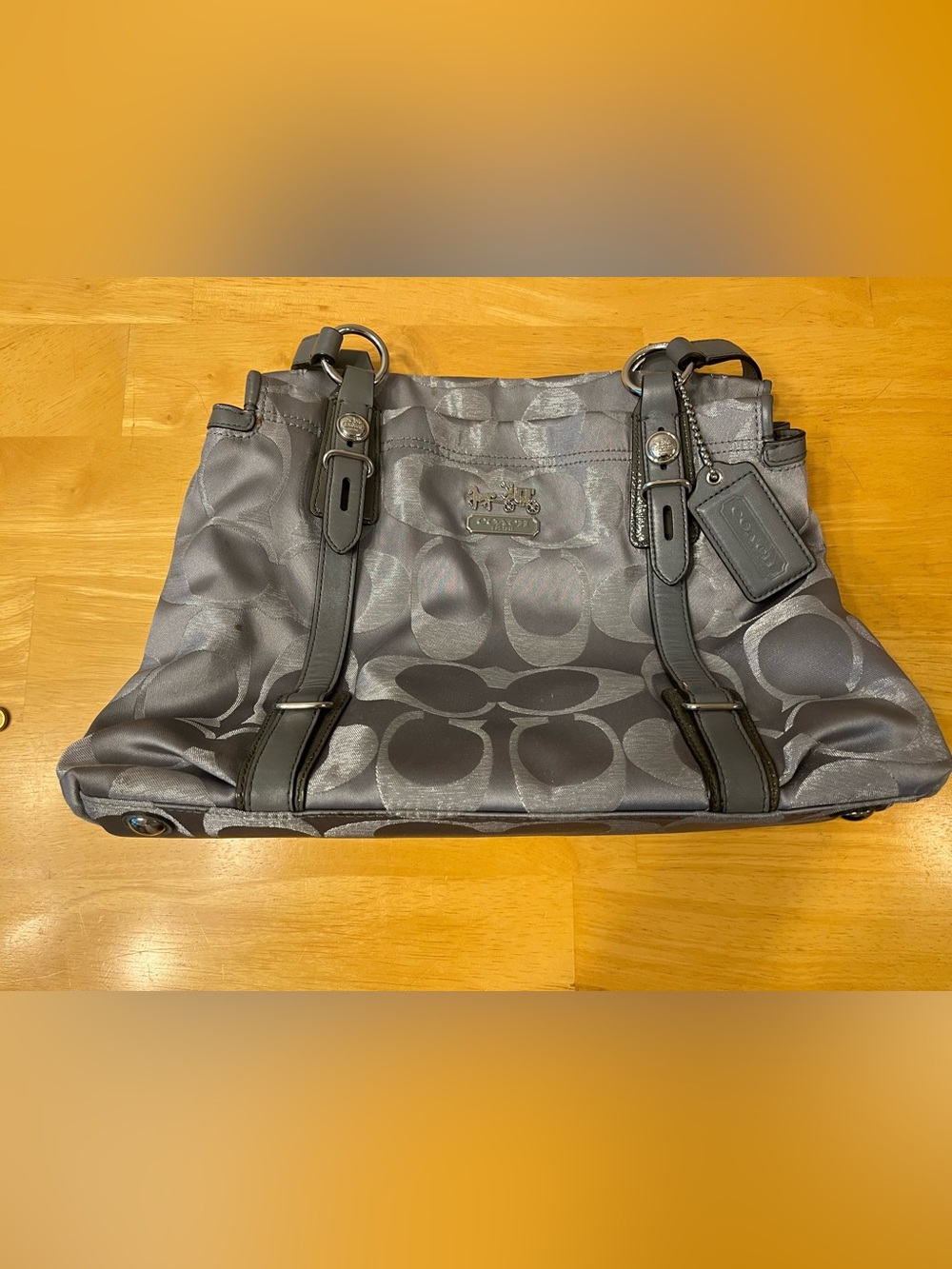 Coach Gray Signature Tote with Leather Straps